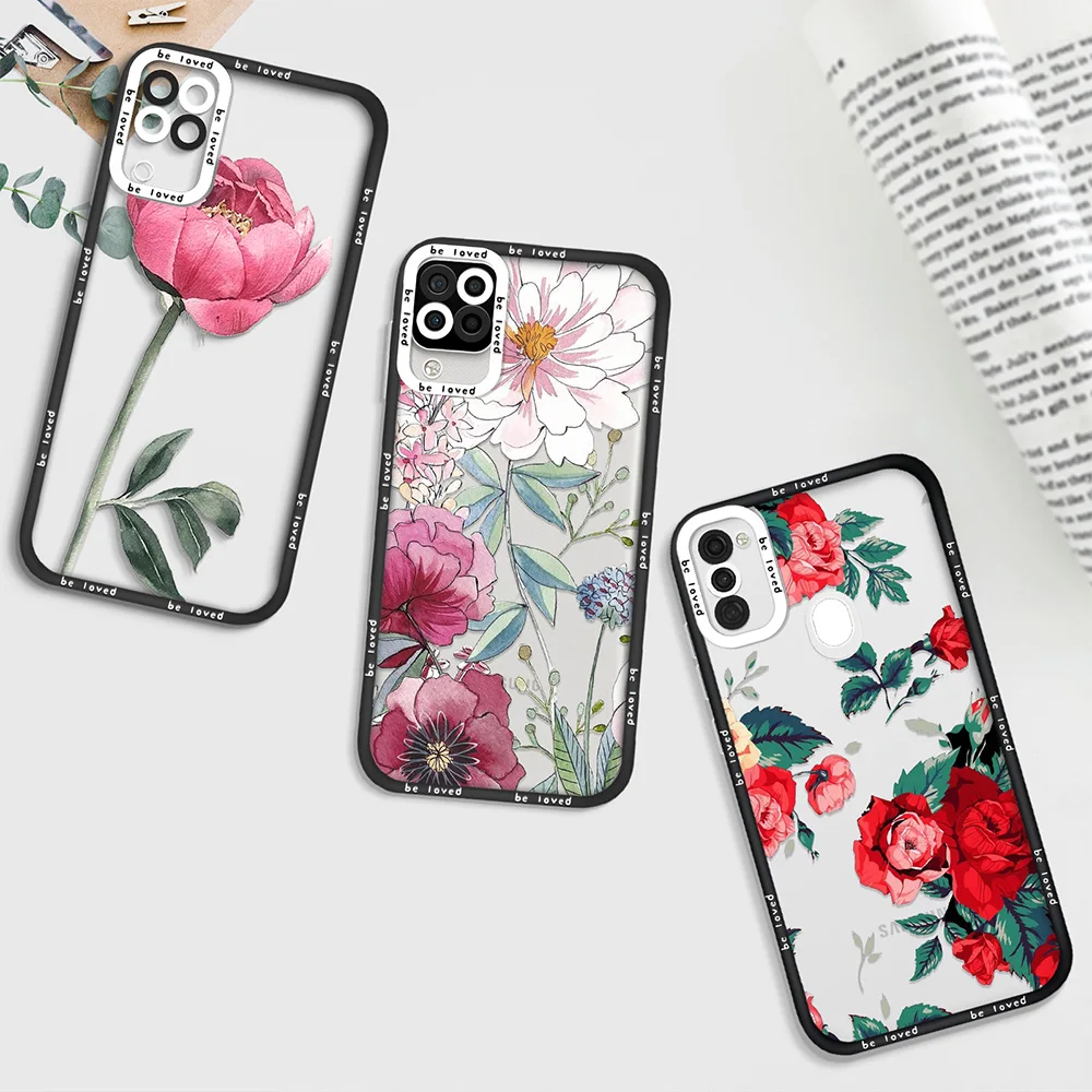 

Rose Flowers Clear Phone Case for Samsung A11 A12 A71 A21S A32 4G A52 A52S A53 5G A72 S22 Plus S22Ultra Shockproof Back Cover