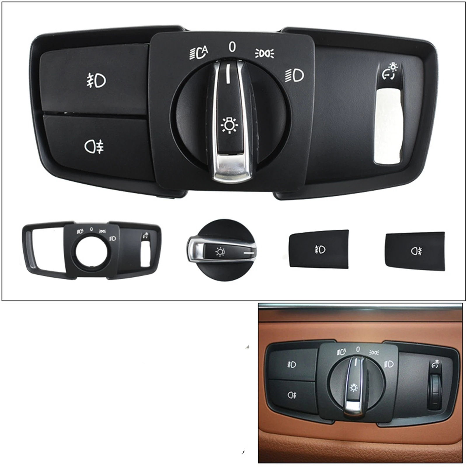 

For BMW 1 2 3 4 Series 4pcs/set Kit Headlight Headlamp Control Switch Panel+Button+Knob Key With Lighting Adjust Base Version