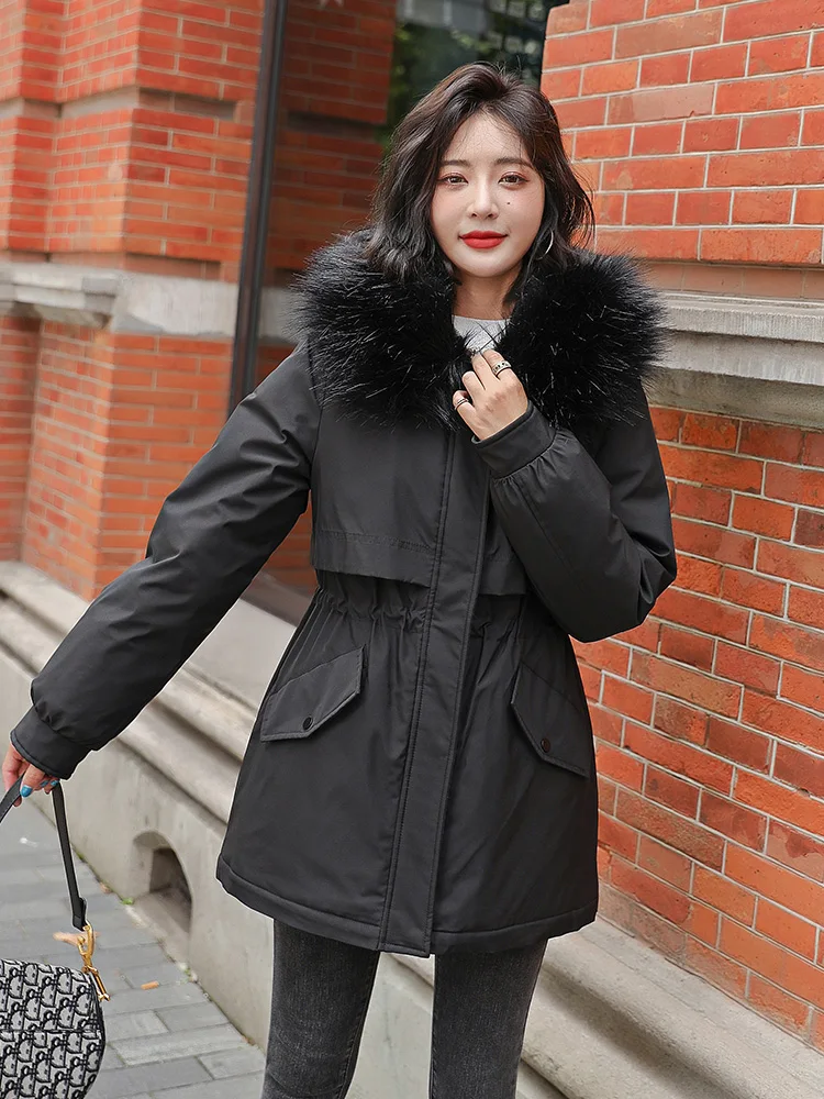 2022 Winter Jacket Women Parka Long Coat  New Fashion  Wool Liner Hooded Parkas Slim With Fur Collar Warm Wear Padded Clothes