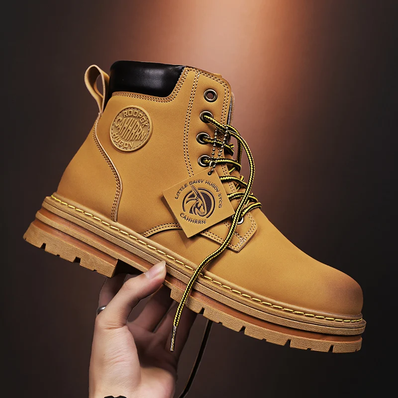 

Winter High Top Boots Men Leather Shoes Motorcycle Men Ankle Boots Martin Boots Man Shoes Military Winter Lace-Up Botas Hombre