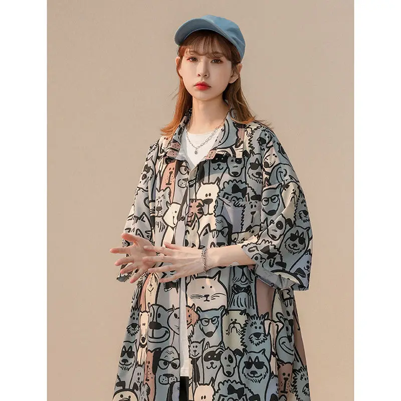 

Short Sleeve Shirts Fashion Woman Blouse 2023 Loose Cute Cartoon Women's Summer Blouses Top T-shirts Elegant Youth Korean Y2k