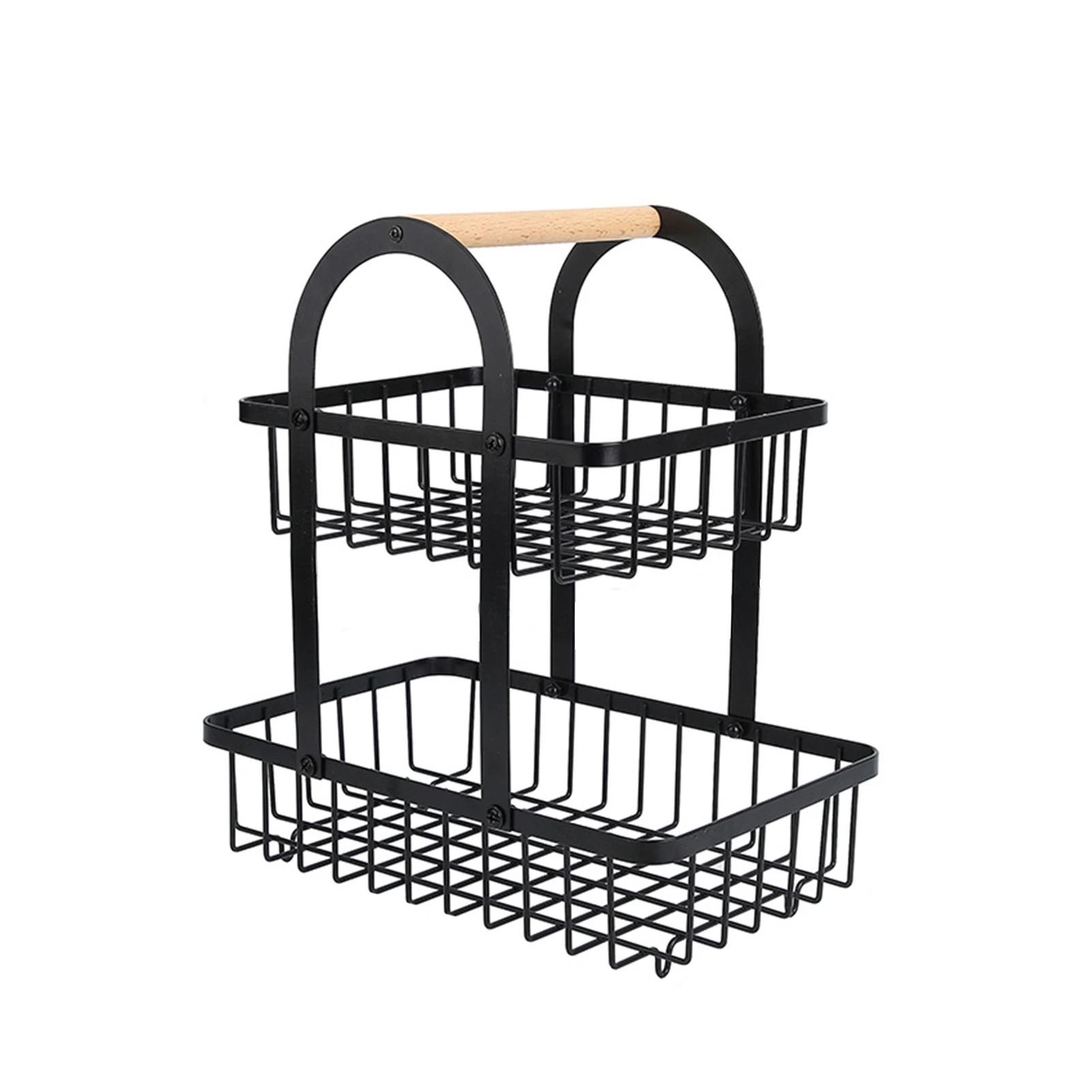 

Wrought Iron Double Layer Vegetable Kitchen Tool With Handle Durable Home Portable Multifunction Fruit Basket Detachable Rack