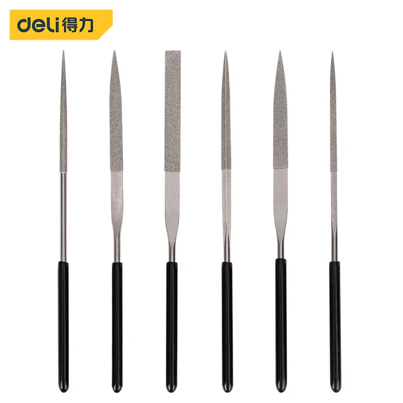 Deli 3 Specifications 6 Pcs Diamond Assorted Files Sets Plastic Dipped Handle Multifunction Woodworking Engraving Hand Tools