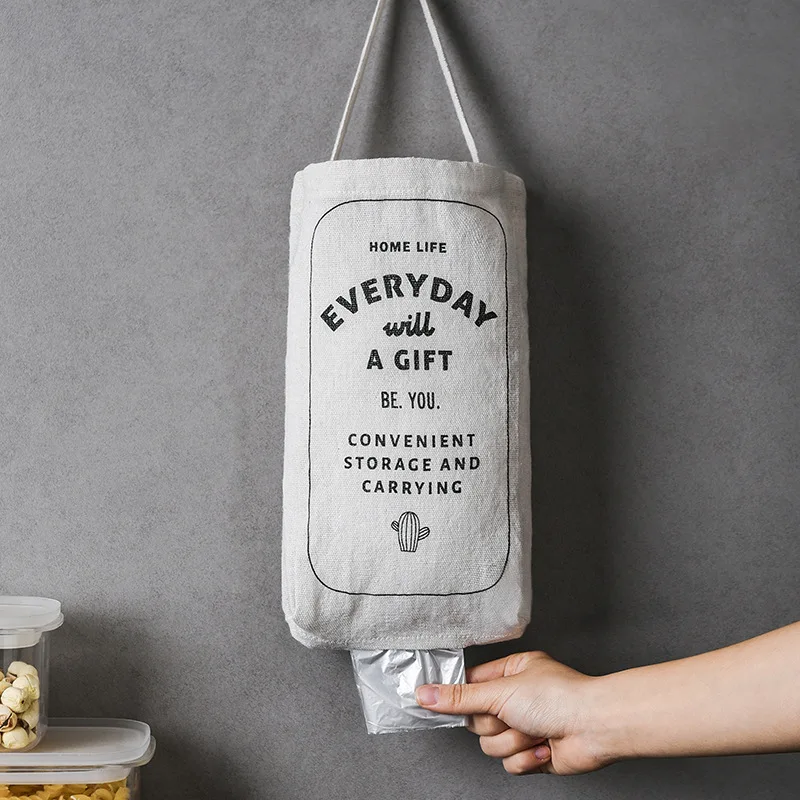 

Wall Mount Storage Dispenser Grocery Bag Holder Cotton Linen Home Kitchen Organizer Portable Garbage Storage Bag Hanging Bag