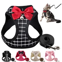 adjustable nylon cat harness and leash set dog harness breathable bowknot bell cats vest kitten puppy outdoor cat accessories