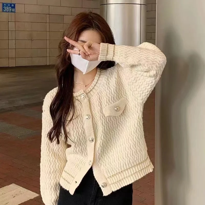 

Solid Knitting Women's Sweaters Fall 2022 New Korean Cashmere Women Cardigan O-Neck Long Sleeves Sweet Jumpers Fashion Clothing
