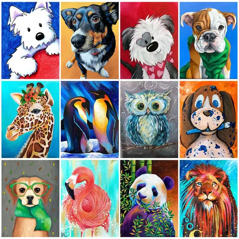

CHENISTORY 30x40cm Dog Oil Painting By Numbers Colorful Animal DIY Paint By Numbers On Canvas Frameless Handpaint Home Decor