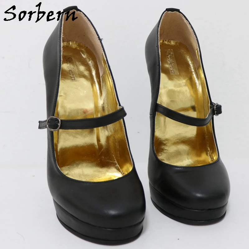 Sorbern Neon Green Women Pumps Round Toe Mary Janes 18Cm High Heel Stilettos Slant Platform Sissy Boy Fetish Heeled