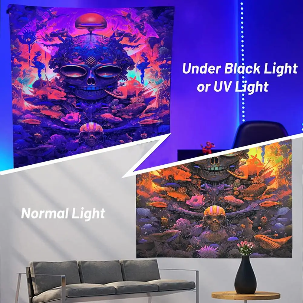 

Hand-stitched Tapestry Uv Fluorescent Halloween Skeleton Tapestry Create Spooky with Fade-resistant Bedside Cloth Live