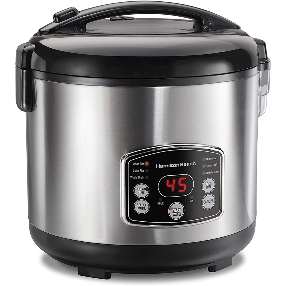 

Hamilton Beach Digital Programmable Rice Cooker & Food Steamer, 14 Cups Cooked (7 Uncooked) with Steam & Rinse Basket