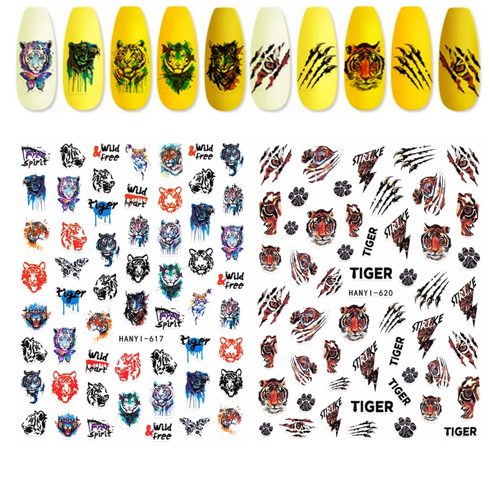 Искусственная голова тигра льва волка 3D наклейка на тыльную сторону для ногтей