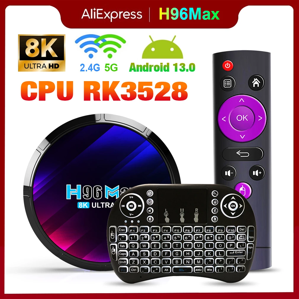 

Smart TV Box Android 13 H96 MAX RK3528 8K 4G 64GB 32GB Wifi6 2.4G&5.8G BT5.0 Media Player Quad Core AV1 3D Fast Box Set Top Box