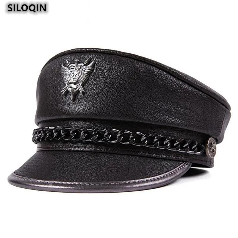 

New Women's Flat Hats Keep Warm Sheepskin Fashion All-Match Men's Genuine Leather Military Cap Snapback Navy Hat Gorra
