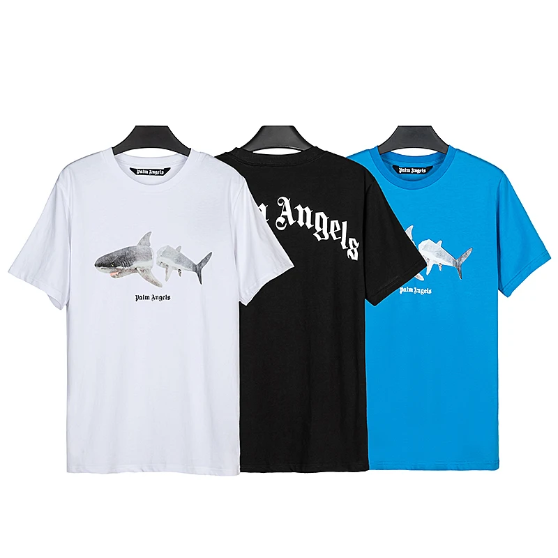 

Palm Angels Men's Tshirts 22SS Letters Shark Printing Tshirts Cotton Short Sleeve T-shirt for Men and Women Loose Sleeve T-shirt