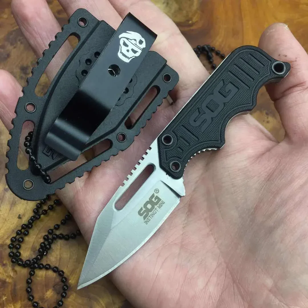 

RU Stock SOG Edc Small Fixed Blade Chain Knives Instinct Mini 1.9 Inch Full Tang Belt Knife and Boot Tactical Gift Knife Sheath