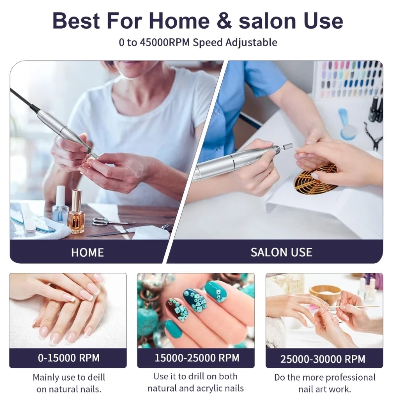 Набор электрических сверл для ногтей RXJC 45000 об/мин машина сверления с низким