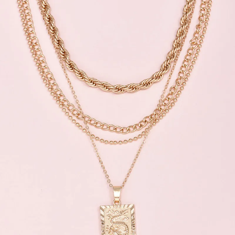 

Creative Women Totem Dragon Pendant Multilayer Necklace for Trend Female Jewelry