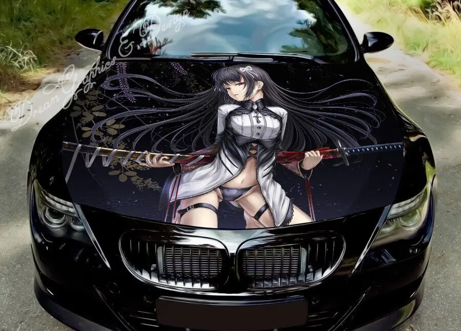 

Katana Girl Car Hood Wrap Decal Vinyl Sticker Full Color Graphic Fit Any Car