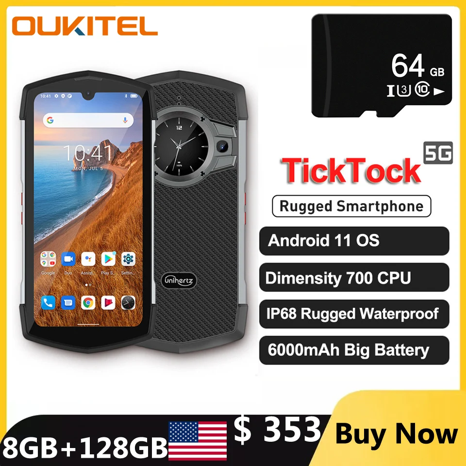 Unihertz TickTock 5G Rugged Waterproof Smartphone Android Cellphones Dual Screen Mobile Phone 6000mAh Global Version Phone
