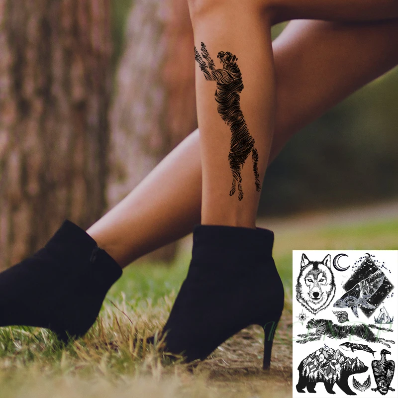 

Waterproof Temporary Tattoo Sticker Woft Bear Whale Tiger Moon Star Bird Flash Tatoo Fake Tatto Hand Back Arm Art for Men Women