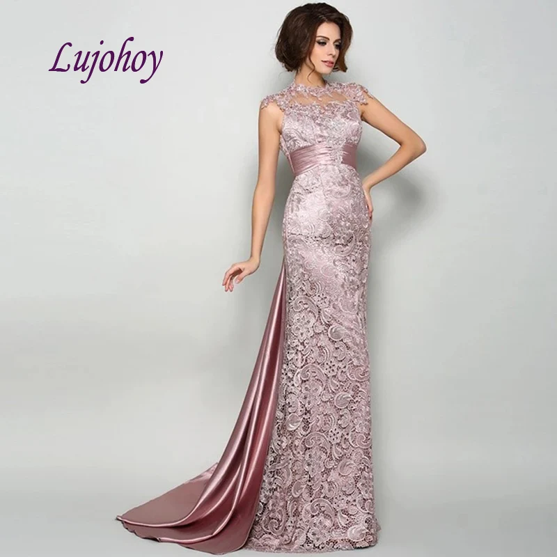 

Pink Long Lace Mother of the Bride Dresses Mermaid Plus Size for Weddings Godmother Groom Dinner Dresses Gowns