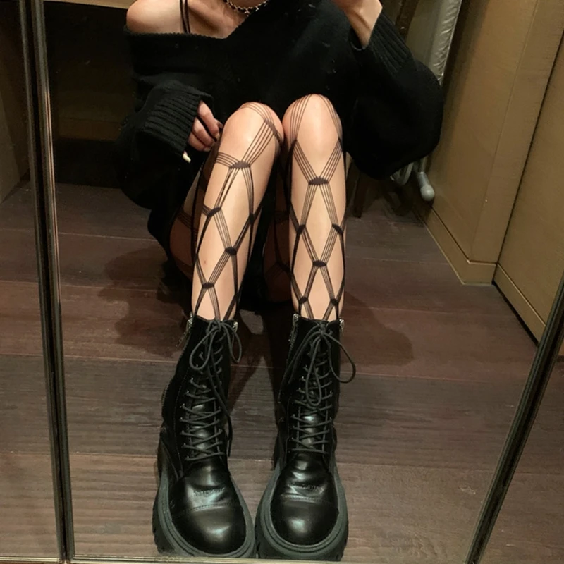Long Stockings Women Sexy Thigh High Fishnet Over Knee Pantyhose Sexy Lingerie with Big Grid for Dress Skirt Accessories