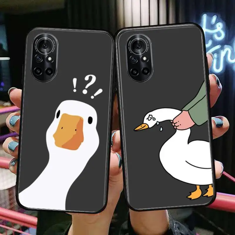 

Cartoon Doubt Duck Clear Phone Case For Huawei Honor 20 10 9 8A 7 5T X Pro Lite 5G Black Etui Coque Hoesjes Comic Fash design