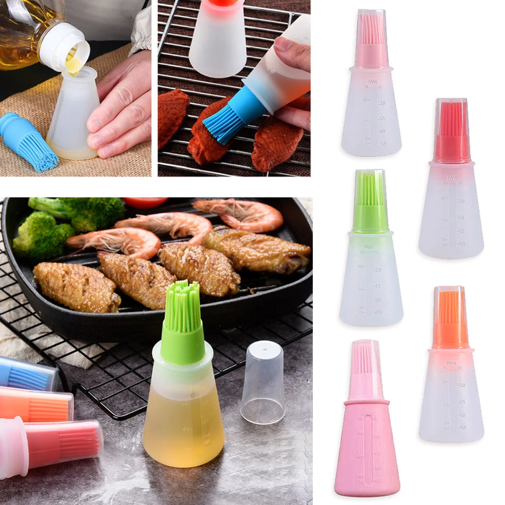 

Barbecue Oil Brush Oil Dispenser with Brush High Temperature Resistant Silicone Seasoning Bottle Brush Kitchen Baking Gadgets