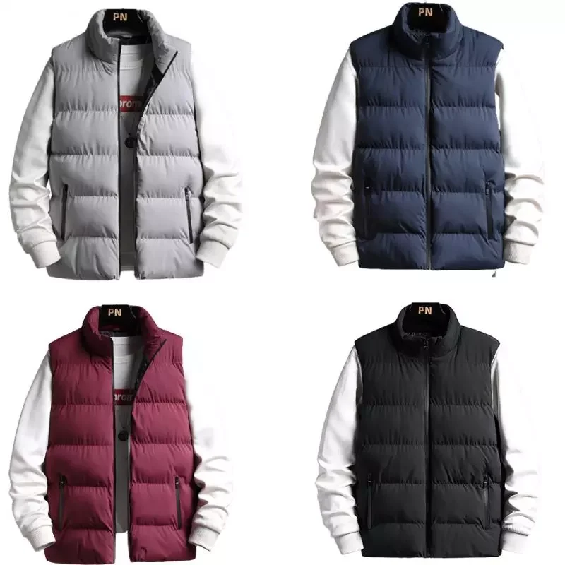 

Vest Winter Vest Sleeveless Coat Waistcoat Fleece Vest Cotton Simple Casual Vest Solid Color Male Warm Stand-up Collar Vest