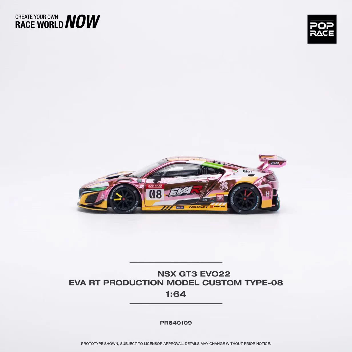 POP Race в наличии 1:64 NSX GT EVO R EVA PinkYellow литая под давлением диорама модель коллекция