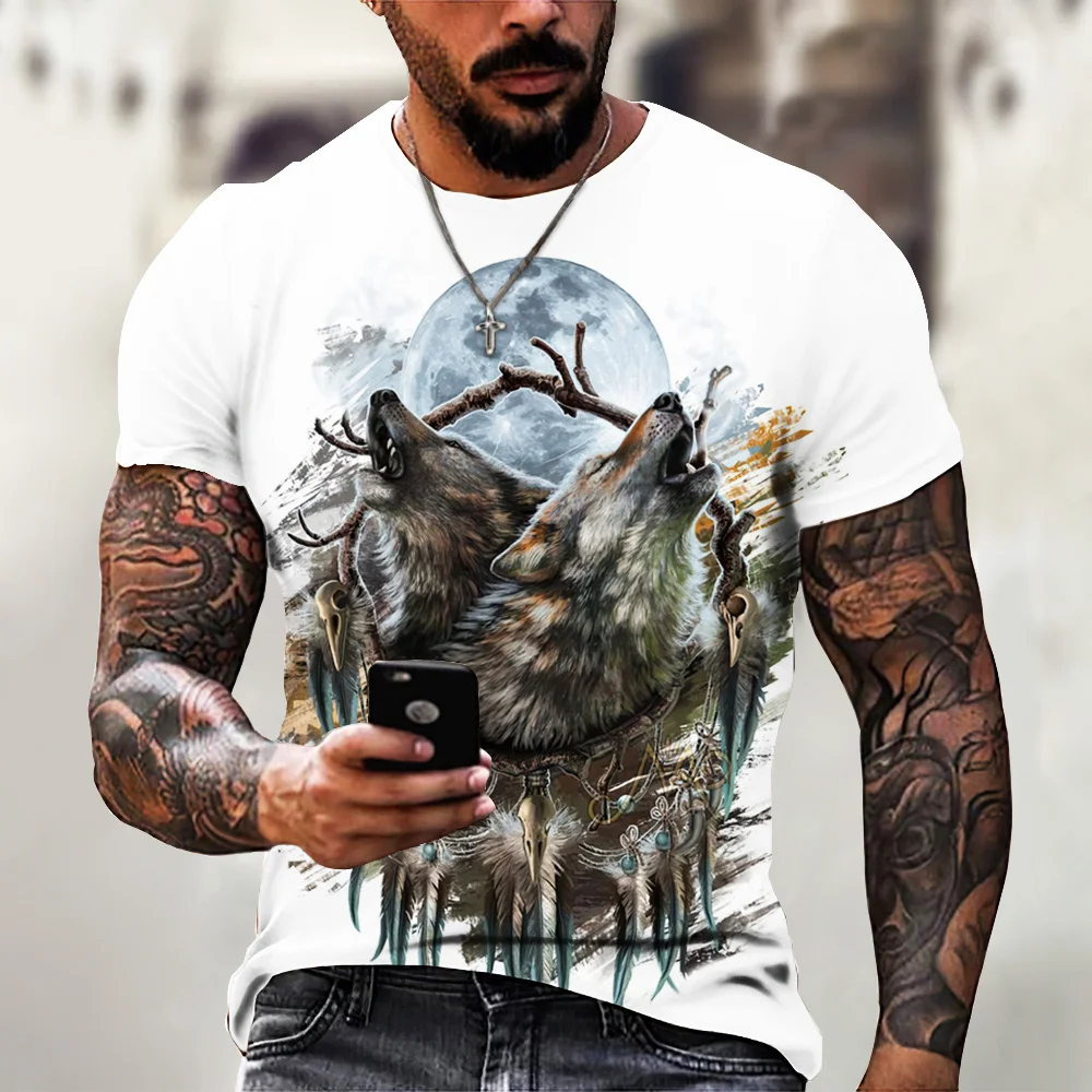 

New Men's T-Shirt 3d Animal Print Shirt Summer O-Neck Short-Sleeved Wolf Tops Fashion Handsome Oversized T-Shirt For Men Clothes