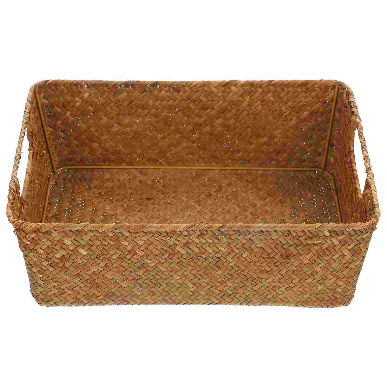 

Straw Basket Woven Desktop Organizer Fruit Storage Decorative Hand-woven Snack Handled Toiletries Holder Bins