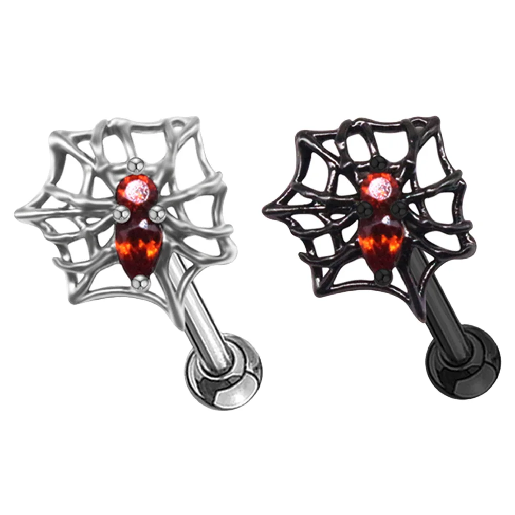 

2pcs Spider Earrings Stud Earrings Red Zircon Ear Studs Halloween Ear Jewelry