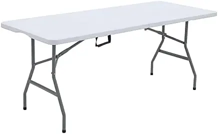 

6 Foot Long Portable Plastic Folding Multipurpose Utility Picnic Table with Powder Coated Steel Legs and Built in Carry Handle,