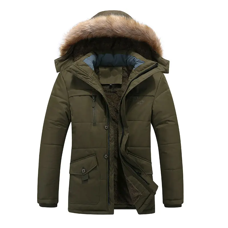 

2022 New Winter Parka Men Jacket Mens Hooded Solid Color Windbreaker Warm Coats Men's Casual Jackets Elder Male Clothings R21