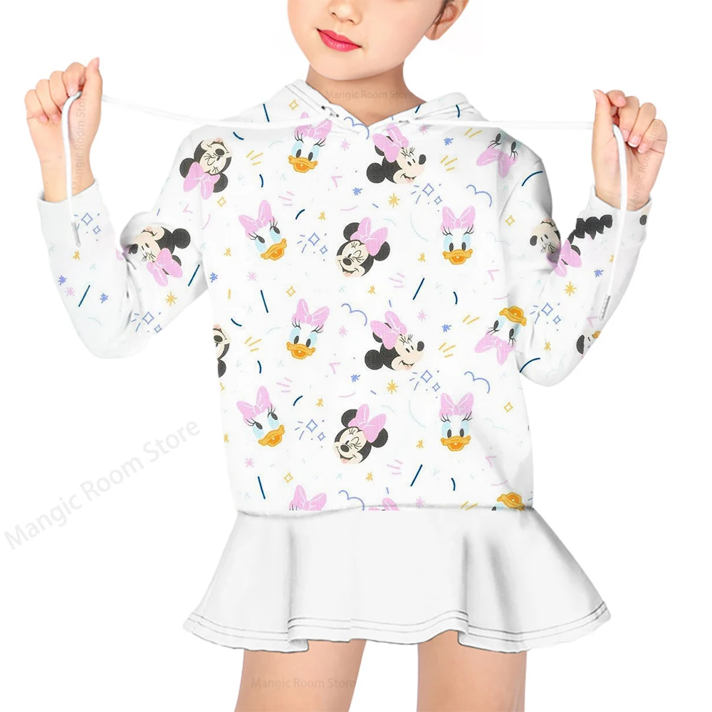 

Disney Minnie Mouse Cartoon Hoodie Girls Clothes Children's Round Neck Long Sleeve Sweatshirts Girls Printed Children