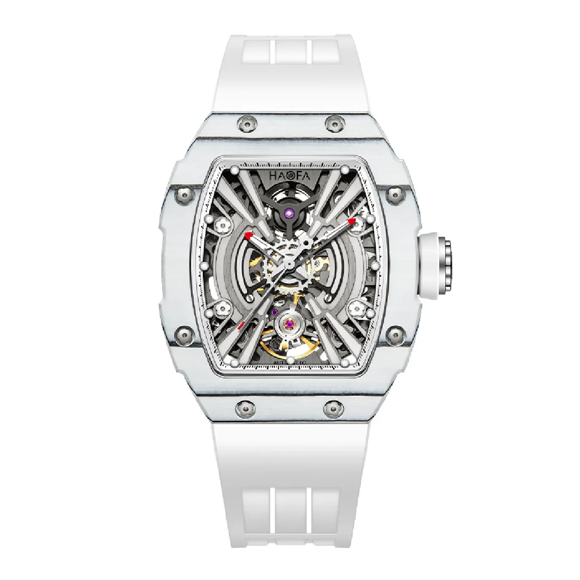 

Haofa Automatic Mechanical Watch Middle Size Skeleton Wristwatch Carbon Fiber Bezel Sapphire Waterproof Watches for Men 1906L
