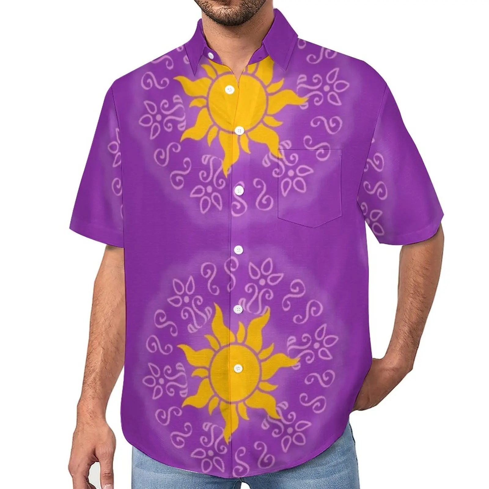 

Golden Sun Casual Shirts Pink Swirls Vacation Shirt Hawaiian Vintage Blouses Male Print Big Size