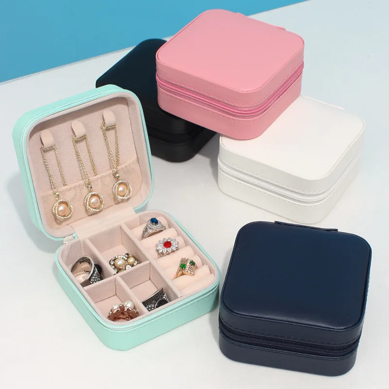 NEW Jewelry Box Organizer Display Travel Mini Zipper Case Boxes Leather Portable Earrings Necklace Ring Waterproof Jewelry Box