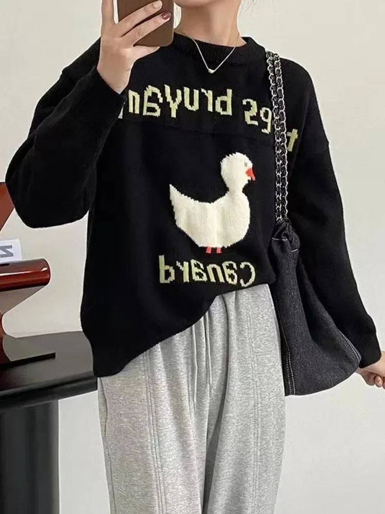 

Женский свитер с вышивкой, синий вязаный пуловер в стиле Харадзюку, с жаккардовым переплетением, Осень-зима 2022