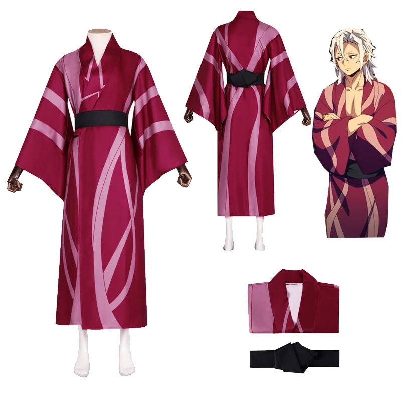 

Anime Demon Slayer Uzui Tengen Cosplay Men Kimono Bathrobe Costume Outfits Coat Robe Belt Set Male Halloween Party Disguise Suit