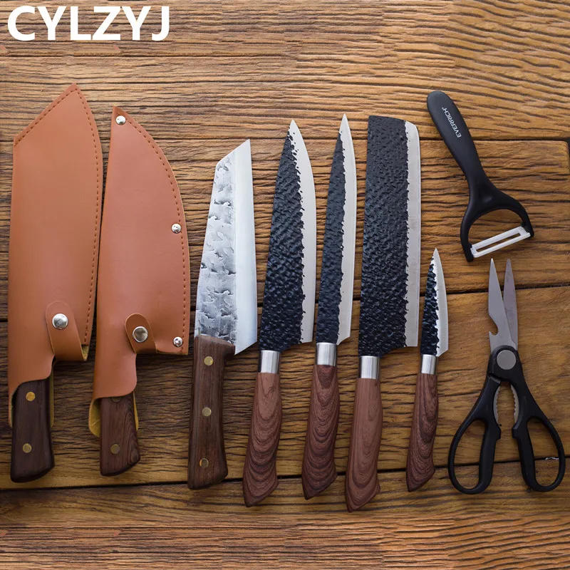 Кованый шеф-нож 1-9 шт. в комплекте кухонные ножи охотничьи косточки сербский