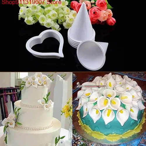 

7 in 1 Calla Lily Flower Cake Decorating Fondant Plunger Cutter Molds Tool