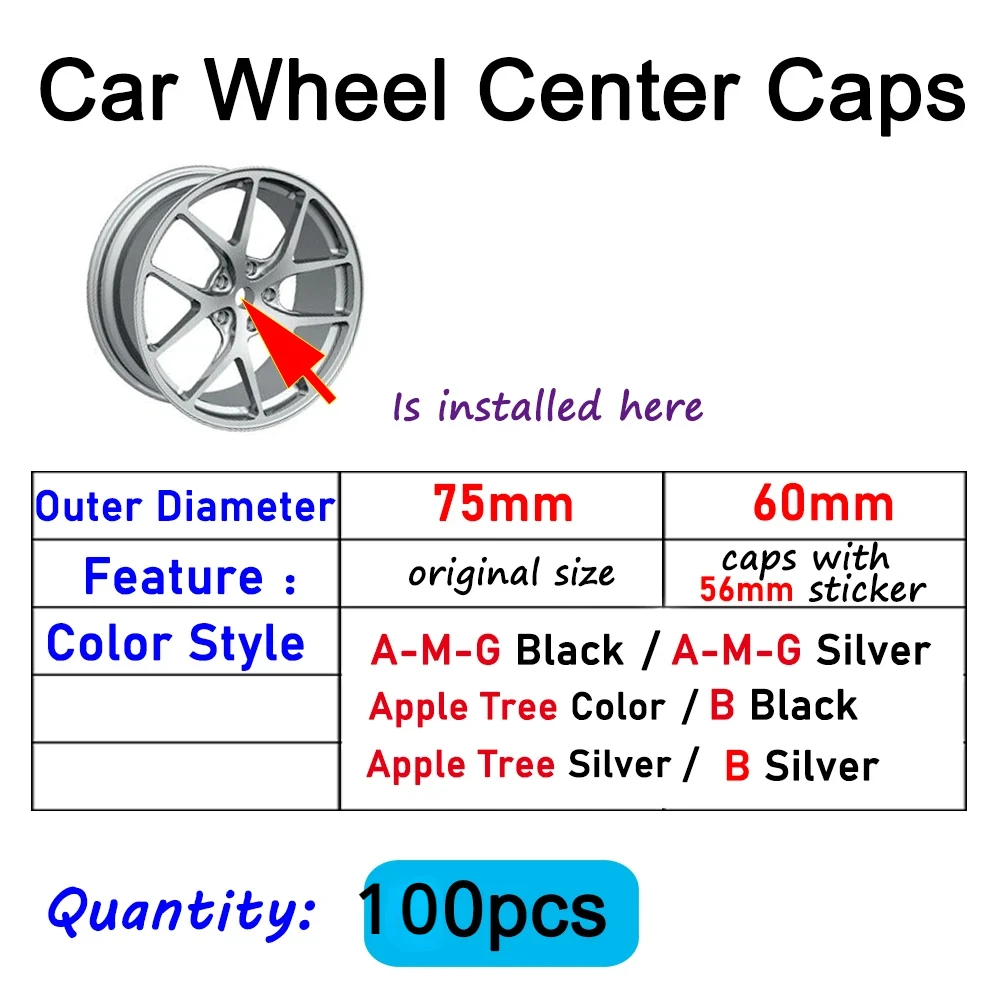 

100 Stks/partij 75Mm60Mm Car Wielnaafafdekkingen Hub Center Covers Met Stalen Ring Apple Tree B Stijl Auto Accessoires Producten