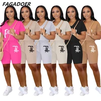 fagadoer solid casual two pieces set women pink letter print short sleeve tshirt top and shorts set 2pcs outfits lady tracksuit
