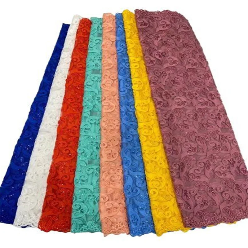 

Sky blue Latest African Mesh 3d Lace Fabric With Sequins Soft Nigerian French Tulle Lace Fabric 5Yards Wedding Material