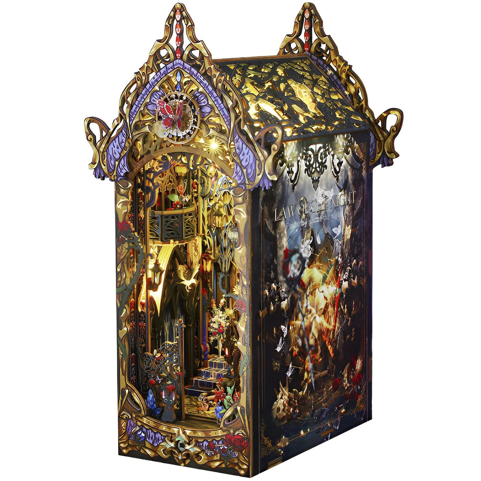 

Набор «сделай сам» в виде книжного узла, 3D деревянная головоломка, книжная полка, вставка, декор с светодиодный и музыкальной шкатулкой, набор для моделирования миниатюрного кукольного домика «сделай сам»