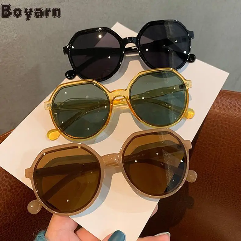 

Boyarn Fashion Online Celebrity Same Style Tianyang Women's Retro Round Frame Off White Sunglasses Women's Personality With Litt