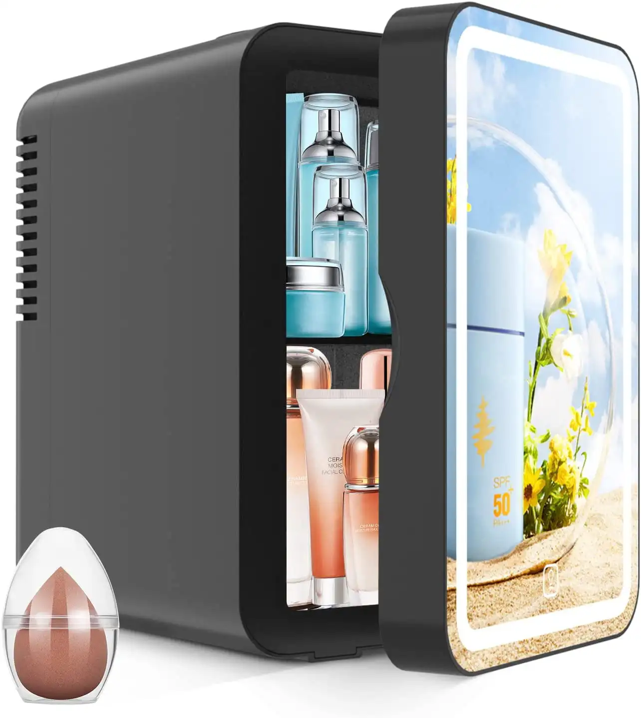 

Mini Cosmetic Fridge with Mirror Cool Heat, 6L Desk Refrigerator Clearance, Black