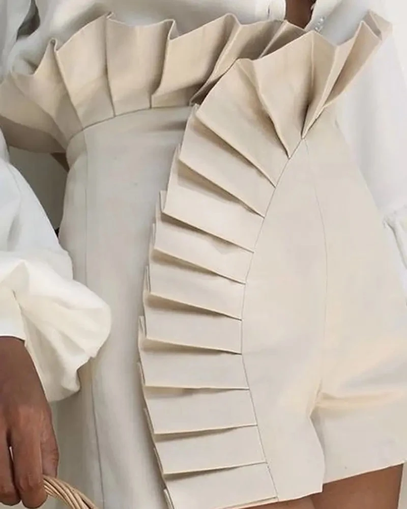 Elegant Ruffles Summer Shorts Women Pleated High Waist Fashion Casual Pants Female Sexy Bottom Office Lady Clothing Outfits